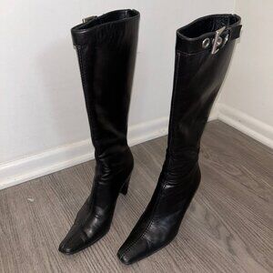 Black Prada knee high lambskin boots